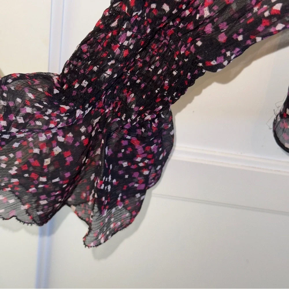 Parker Sabrina Confetti-Print Silk Blouse Sz Small CottageCore Peasant ASO TV